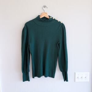 Lauren Ralph Lauren Black Label Mock Neck Knitted Puff Sleeve Sweater Green 1X